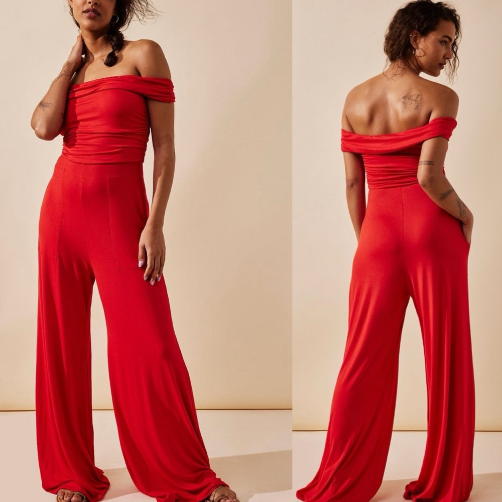 FREE PEOPLE Kenna OFF-Shoulder One-Piece Wide Leg Party Jumpsuit S Date Night